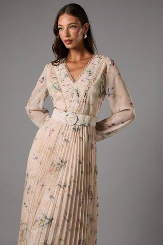 Robe Midi Plissée à Manches Longues et Col V Avec Ceinture | Taille 38 - Coast - Modalova
