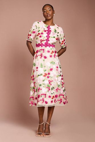 Robe Midi Brodée Florale Avec Dentelle Appliquée | Taille 46 - Coast - Modalova