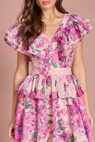Robe Midi Imprimée À Volants En Organza Et Col En V | Taille 44 - Coast - Modalova