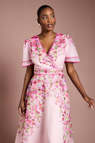 Robe Midi Portefeuille en Organza à Imprimé Floral Placé | Taille 44 - Coast - Modalova