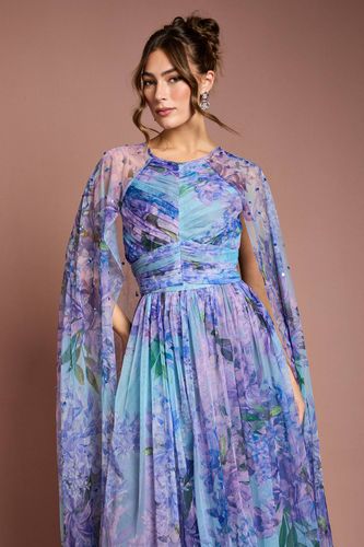 Robe Maxi Cape en Maille Plissée Imprimée avec Pierres Précieuses | Taille 44 - Coast - Modalova