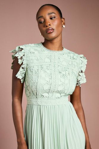Robe Midi à Manches Volantées avec Haut en Dentelle et Jupe Plissée | Taille 38 - Coast - Modalova