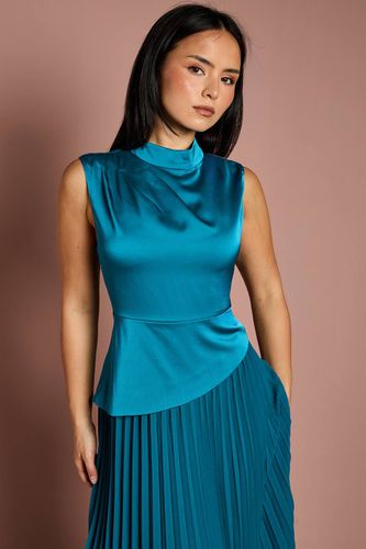 Robe Mi-Longue Petite à Col Montant et Jupe Plissée Drapée | Taille 40 - Coast - Modalova