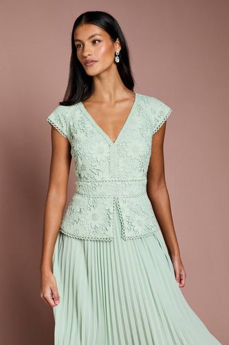 Robe Midi Petite à Décolleté en V avec Corsage en Dentelle et Basque | Taille 40 - Coast - Modalova