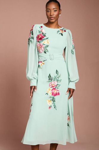 Robe Midi Brodée À Manches Longues Avec Ceinture | Taille 46 - Coast - Modalova