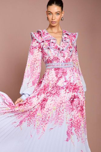Robe Maxi Plissée à Imprimé Placé et Bordure en Dentelle | Taille 46 - Coast - Modalova