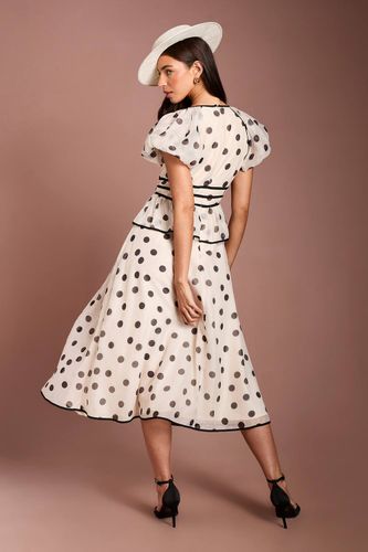 Robe Midi Lisa À Pois Beige Avec Manches Courtes Bouffantes | Taille 44 - Coast - Modalova