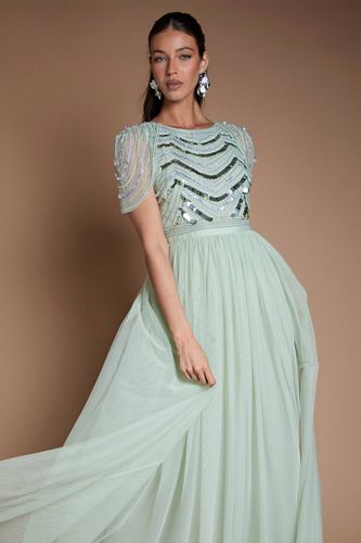 Robe De Demoiselle D'honneur Midi À Paillettes Avec Manches Drapées | Taille 46 - Coast - Modalova