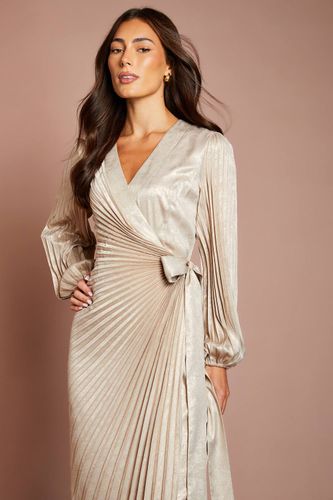 Robe Midi Plissée Métallisée Cache-cœur À Manches Bouffantes Avec Lien | Taille 46 - Coast - Modalova