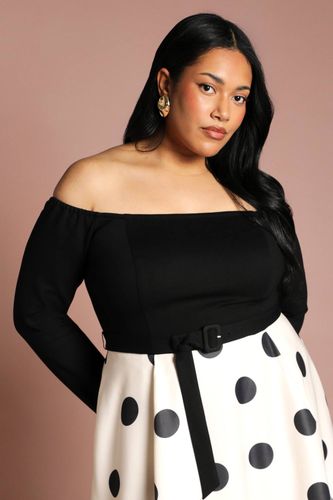 Robe Midi En Ponte À Jupe Ample Imprimée, Manches Longues Et Col Bardot Grande Taille | Taille 48 - Coast - Modalova