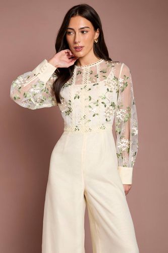 Combinaison-pantalon À Manches Longues En Mesh Brodé De Fleurs Écru | Taille 44 - Coast - Modalova