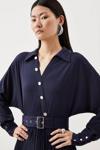 Robe midi plissée à ceinture en mélange de jersey et georgette | Taille Medium - KarenMillen - Modalova