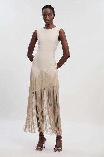 Robe Tricotée Moulante à Bandage avec Ourlet à Franges | Taille Medium - KarenMillen - Modalova