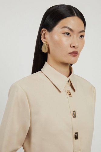 Chemise tissée Techno Cotton avec fermoirs dorés | Taille 16 - KarenMillen - Modalova