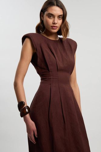 Robe Midi en Lin Tissé à Pinces en Viscose | Taille 6 - KarenMillen - Modalova