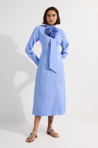 Robe maxi chemise tissée en coton à rosettes et rayures | Taille 12 - KarenMillen - Modalova