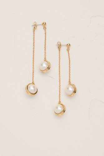 Boucles d'oreilles logo double cascade avec perles plaquées or 14k - KarenMillen - Modalova