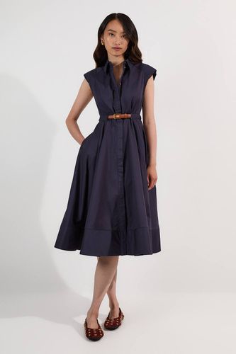 Robe mi-longue ajustée en coton ceinturée à col | Taille 18 - KarenMillen - Modalova