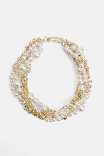 Collier Imposant En Chaîne Dorée Tressée Avec Perles Et Strass - KarenMillen - Modalova