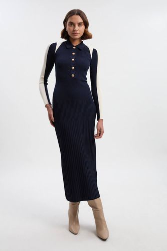 Robe Mi-Longue en Maille Côtelée à Blocs de Couleur Style Militaire | Taille XS - KarenMillen - Modalova