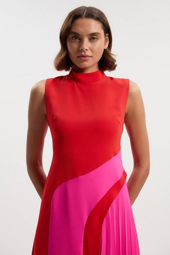 Robe Mi-Longue Plissée à Col Montant et Blocs de Couleur Ajustée Douce | Taille 8 - KarenMillen - Modalova