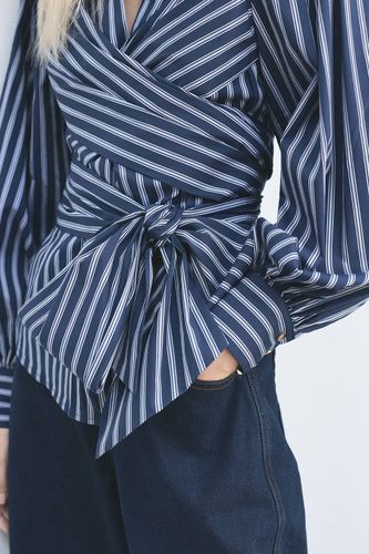 Blouse en Popeline de Coton à Manches Dramatiques et Détail Croisé Tissé | Taille 16 - KarenMillen - Modalova