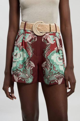 Short City Tissé À Imprimé Viscose Lin Miroité Avec Ceinture En Raphia | Taille 16 - KarenMillen - Modalova