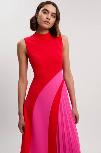 Robe Midi Plissée à Col Montant et Blocs de Couleurs Coupe Ajustée | Taille 8 - KarenMillen - Modalova