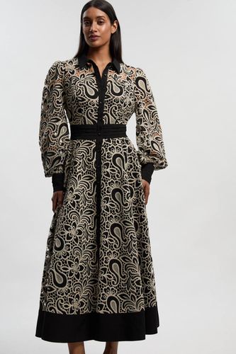 Robe Chemise Maxi Tissée à Découpes Ajourées | Taille 10 - KarenMillen - Modalova