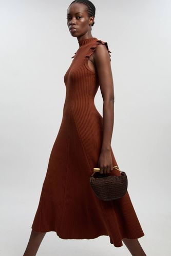 Robe Mi-Longue Tricot à Manches Volantées Pointelle | Taille Medium - KarenMillen - Modalova