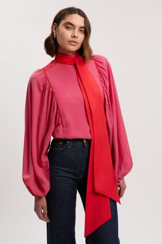 Blouse à Col Noué en Tencel Fluide à Blocs de Couleur | Taille 6 - KarenMillen - Modalova