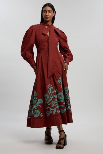 Robe Maxi En Coton Avec Broderie Ajourée Bordure Et Dentelle Échelle | Taille 16 - KarenMillen - Modalova