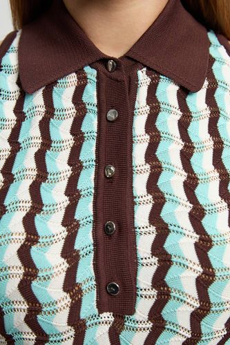 Robe Midi Sans Manches En Maille Pointelle À Col Contrastant Petite Taille | Taille Medium - KarenMillen - Modalova