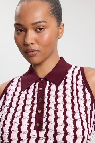 Haut Midi Sans Manches Grande Taille En Maille Ajourée Avec Col Contrasté | Taille 2XL - KarenMillen - Modalova