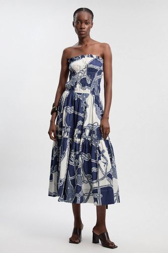 Robe Longue Bustier Froncée En Coton Tissé À Imprimé Chaîne Et Volants Étagés | Taille 14 - KarenMillen - Modalova