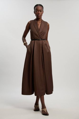 Robe Midi Cintrée À Ceinture En Viscose Lin Premium Avec Jupe Ample Et Coupe Ajustée | Taille 16 - KarenMillen - Modalova