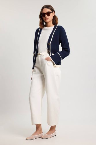 Cardigan En Coton Tricoté À Bords Contrastés | Taille Medium - KarenMillen - Modalova