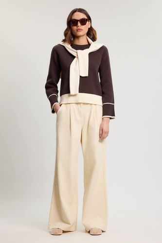 Synthétiquell Col Rond En Maille De Coton À Liserés Contrastés | Taille Medium - KarenMillen - Modalova