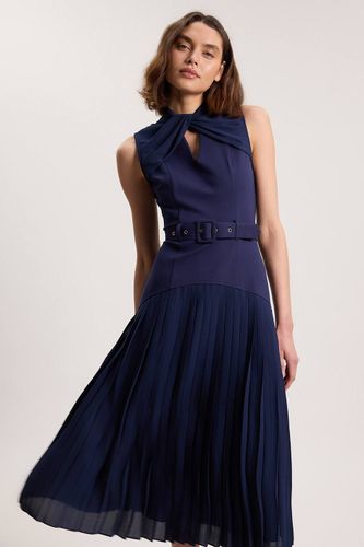 Robe Longue Plissée À Découpes Avec Détails De Boutons En Ponte Et Georgette Texturée | Taille Medium - KarenMillen - Modalova
