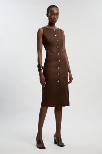 Robe Crayon Midi Cintrée En Lin Avec Boutonnage Devant | Taille 16 - KarenMillen - Modalova