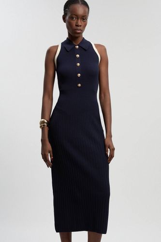 Robe Midi Sans Manches En Maille Côtelée Petite Taille À Blocs De Couleurs Militaires | Taille Large - KarenMillen - Modalova