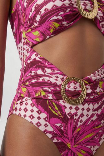 Maillot de Bain à Découpes avec Détails de Garniture Métallique Tropicale | Taille Medium - KarenMillen - Modalova