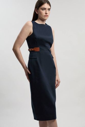 Robe Midi Crayon Ajustée en Lin avec Détail Patte à la Taille | Taille 16 - KarenMillen - Modalova