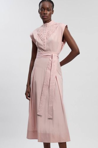 Robe Midi Tissée En Coton Plissée Avec Ceinture À Nouer À La Taille | Taille 16 - KarenMillen - Modalova