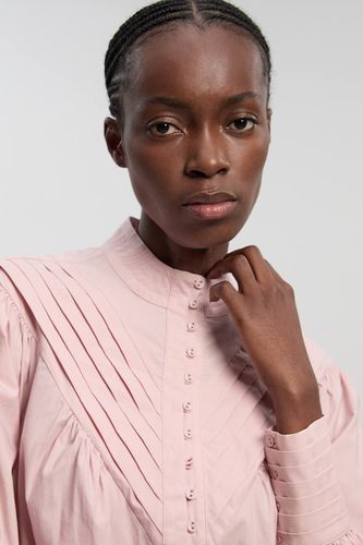 Blouse Tissée En Coton À Col Montant Plissé Et Manches Bouffantes | Taille 16 - KarenMillen - Modalova
