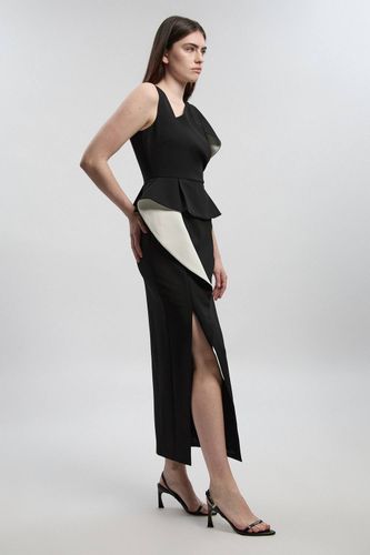 Robe Midi Crayon Ceinturée À Basque Volantée En Maille Stretch Compacte | Taille 16 - KarenMillen - Modalova