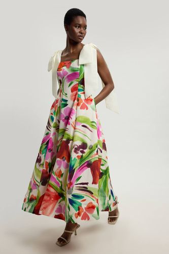 Robe De Soirée Tissée À Imprimé Floral En Viscose Et Lin | Taille 14 - KarenMillen - Modalova