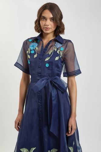 Robe Chemise Ceinturée En Organdi Avec Broderie Détaillée | Taille 16 - KarenMillen - Modalova