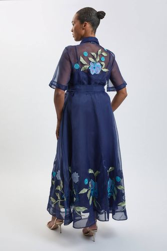 Robe Chemise Grande Taille En Organdi Ceinturée À Détails Brodés | Taille 20 - KarenMillen - Modalova