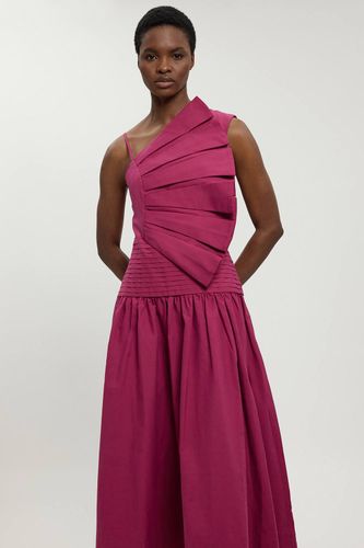 Robe Midi Tissée En Popeline De Coton Avec Détail De Plis 3D | Taille 18 - KarenMillen - Modalova